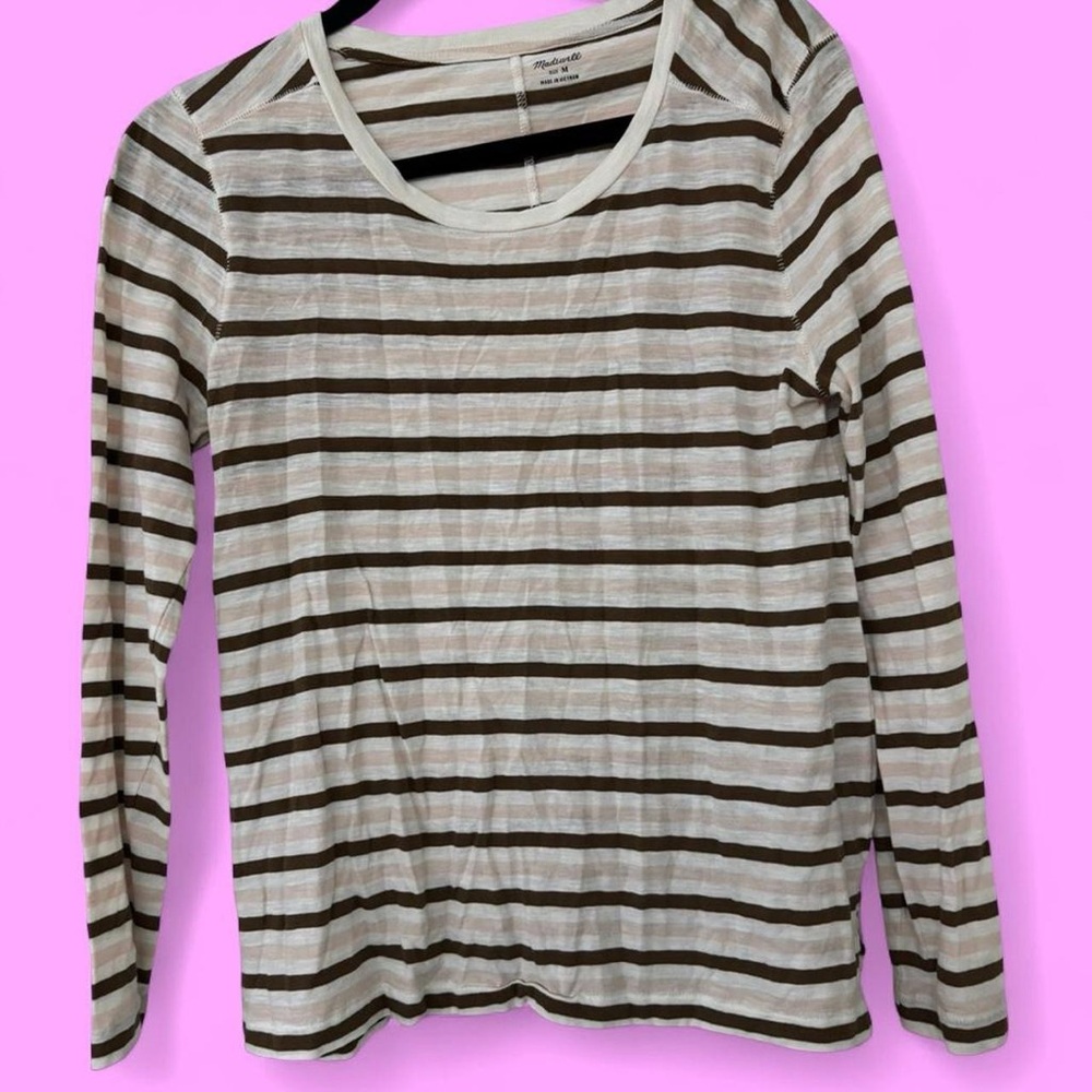 Madewell Brown and White Striped Long Sleeve Tee